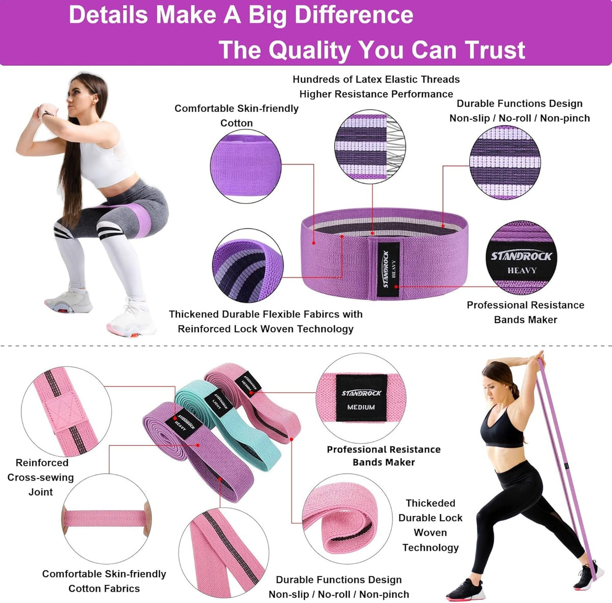 Fabric Resistance Bands for Working Out, 3 and 4 Levels Booty Bands Long Resistance Bands for Women and Men | Elastic Bands for Exercise Bands Resistance Workout Bands Resistance