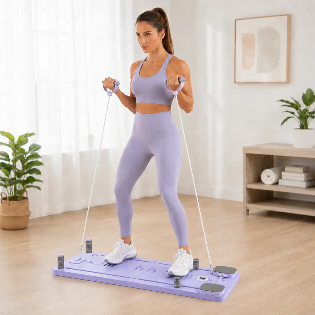 Unisex 6-In-1 Foldable Pilates Board - Functional Full Body Home Workout Equipment with Anti-Slip Silicone Base, Built-In Timer, Includes Bands, Power Rods, Push-Up Grips, Knee Pad, 300 Lbs Capacity, Compact Storage for Beginners & Experienced Users