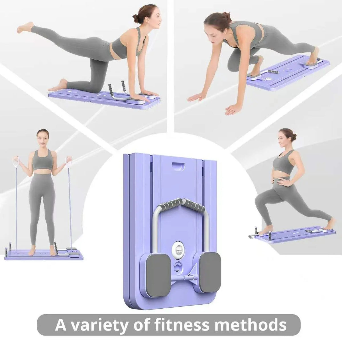 Unisex 6-In-1 Foldable Pilates Board - Functional Full Body Home Workout Equipment with Anti-Slip Silicone Base, Built-In Timer, Includes Bands, Power Rods, Push-Up Grips, Knee Pad, 300 Lbs Capacity, Compact Storage for Beginners & Experienced Users
